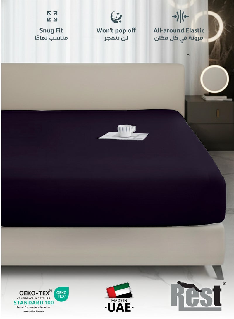 REST Fitted Bedsheet 200x200+30cm Breathable Plush Violet Fabric with Deep Pockets Machine Washable for Optimal Protection - Image 3